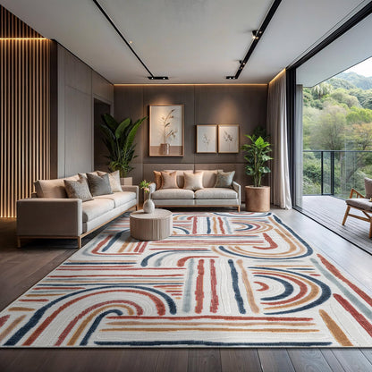 CAMILSON Indoor Outdoor Rug, Multicolor 10x14 Geometric Arch Striped Large Area Rugs for Patio and Home Areas, Easy-Cleaning Non-Shedding Living Room, Garden and Deck Washable Outside Carpet 10 x 14