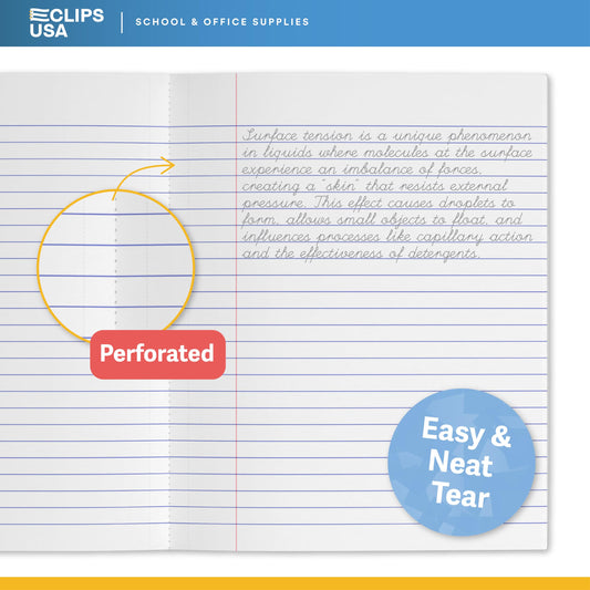 E-CLIPS USA Non Spiral Notebooks College Ruled Notebooks Non Spiral Bulk Notebooks for Work 1 Subject Notebook Perforated Edges 70 Sheets 140 Pages 10.5" x 8" (6 pack, Assorted Colors)