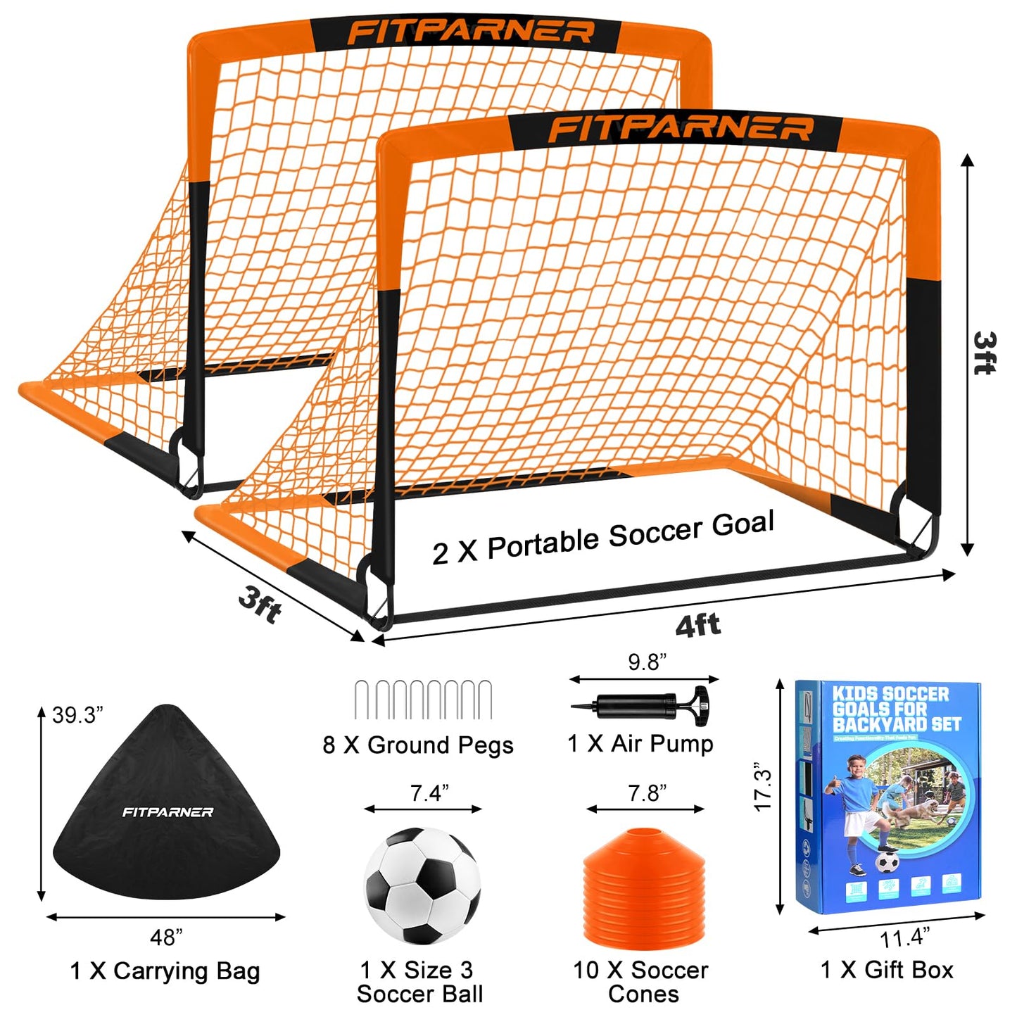 Kids Soccer Goals for Backyard Set - 2 Set of 4X3 ft Soccer Nets for Kids Age 3-14,Portable Pop Up Soccer Training Equipment Kit with 20 ft Agility Ladder, Soccer Ball for Toddler Youth Outdoor Game