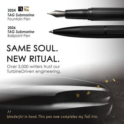 TAG Submarine Luxury Ballpoint Pen with Sonar Stand, Turbine Twist Desk Pen, Shadow Black Aerospace Aluminum Writing Instrument, Schmidt Refill, Fancy Executive Gift Pen