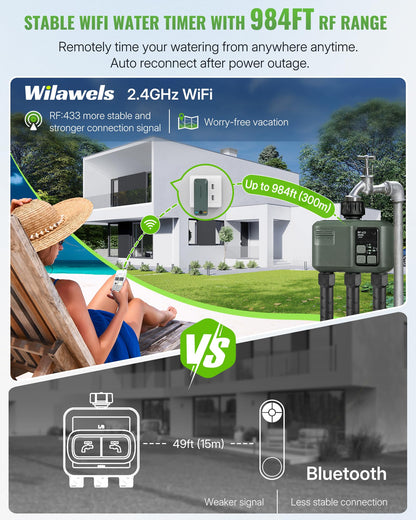 WILAWELS WiFi Water Timer for Garden Hose, Sprinkler Timer 3 Zone, 3 Outlet Smart Hose Watering with WiFi Irrigation Controller, Automatic Irrigation System/Rain Delay/Manual Watering D33WT06