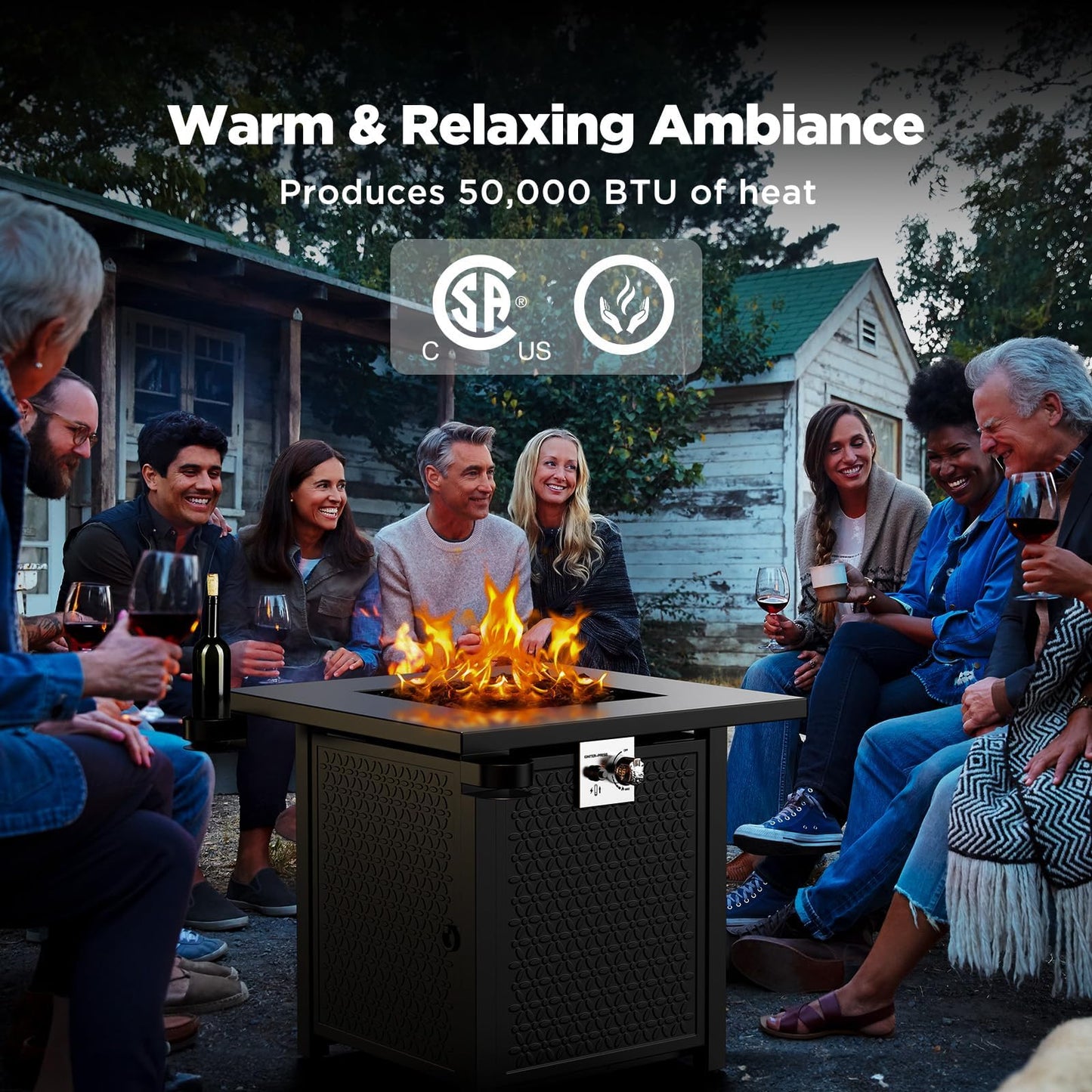 Ciays Propane Fire Pit, 28 inch Fire Pit Table with Two Cup Holders, 50,000 BTU Steel Gas Fire Pit with Pulse Ignition System, Perfect for Patio, Garden & Backyard Gatherings, CIFPT11B, Black