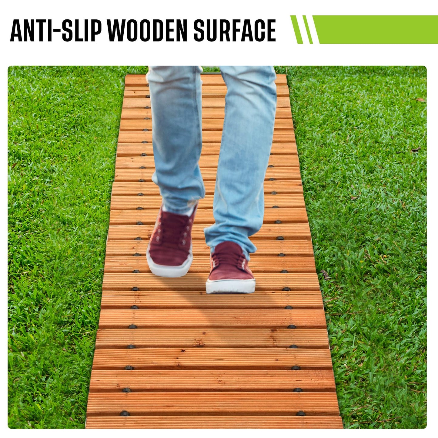 Tatuo 1 Pack 8 FT Wooden Garden Pathway Roll Out Straight Walkway Outdoor Path Wood Flooring Boardwalk Pavers for Garden Backyard Patio Beach Outdoor Wedding Party, 8' L x 17" W
