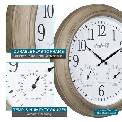 La Crosse Technology 404-18027-INT 18-inch Indoor/Outdoor Tan Atomic Analog Wall Clock