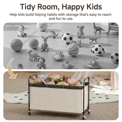 StorageWorks Toy Box with Wheels for Kids, 135L Large Toy Storage Chest and Organizer, 23" Metal Toybox with 360° Swivel Wheels for Bedroom, Kids Room, Stuffed Animal Storage, Beige