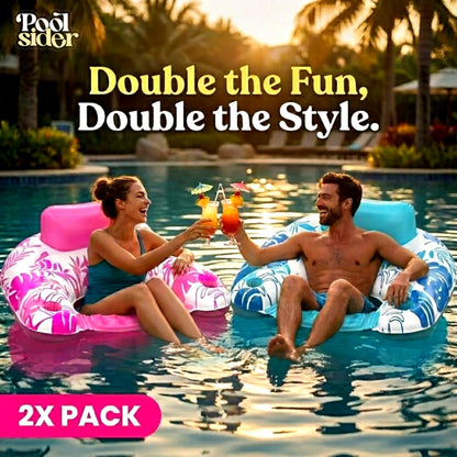 Pool Chair Floats - 2 Pack Floating Pool Chairs for Adults | Inflatable Pool Chair with Cup Holder & Armrest | Swimming Chairs for Adults | Tropical Design (Pink/Blue) Pool Float Chair - Poolsider