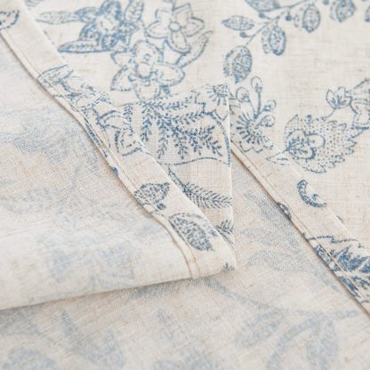 Lazzzy Kitchen Tie Up Valance Curtain Linen Floral Farmhouse Valance for Living Room Bathroom Bedroom Country Window Treatments Small Cafe Curtain 18 Inch Rod Pocket 1 Panel Blue on Beige