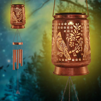 Solar Wind Chimes Outdoor 41 Inch, Cardinal Memorial Wind Chime with Solar Lantern, Sympathy Gift for Mom, Grandma, Metal Hanging Garden Decor for Patio Porch Yard
