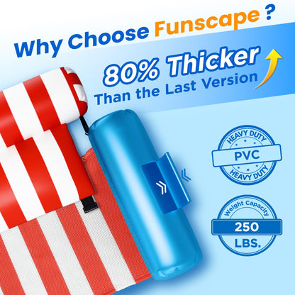 Funscape Pool Floats Chairs Adult, 2 Packs Heavy Duty Inflatable Swimming Pool Lounges, Fabric Floating Hammock Seat, Kid Blow Pool Noodle Lake Raft Floaties, Fun Summer Beach Water Party Game-Stripe