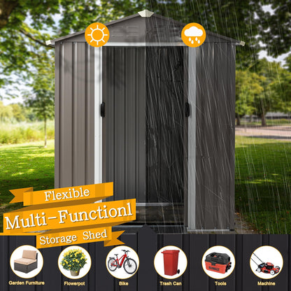 Shintenchi 5x3 FT Outdoor Storage Shed with Window, Lockable Outdoor Waterproof Tool Storage Sheds, Weather Resistant Tool Storage House Shed for Garden, Backyard, Patio Utility Tool Storage,Dark Gray