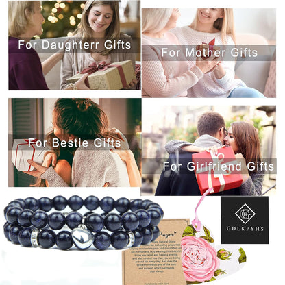 GDLKPYHS Healing Bracelets for Women - Blue Sandstone Bracelet - Healing Prayers Crystal Bracelet, 8mm Natural Stone Stress Relief Yoga Beads Get Well Soon Gifts