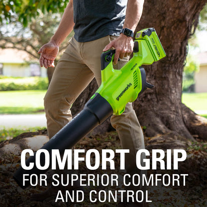 Greenworks 40V (120 MPH / 500 CFM) Leaf Blower, for damp autumn leaves, spring pollen, summer grass clippings, and winter debris across driveways, patios, Includes 2.5Ah Battery and Charger