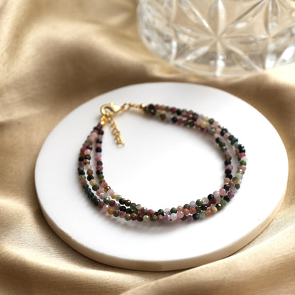 Gempires Multi Tourmaline Beaded Bracelets Colorful Ligtweight Gemstone Jewelry Hypoallergenic 8 Inch Gold Plated Handmade Crystal Jewelry Bracelets