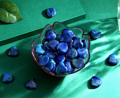 QINJIEJIE 20PCS Lapis Lazuli Heart Stones Crystals Bulk Love Shaped Worry Stone Heart Rock Pocket Gemstones Polished Palm Gems Crystal Reiki Balancing Wholesale Cute Stone Decor Gift