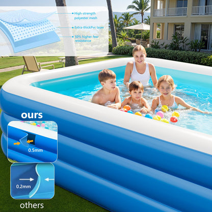Inflatable Pool for Adults, 115'' x 68'' x 22'' Large Inflatable Pool for Adults, Blow up Pools, Rectangular Family Swimming Poo l, Oversized Thickened Family Inflatable Pools for Outdoor