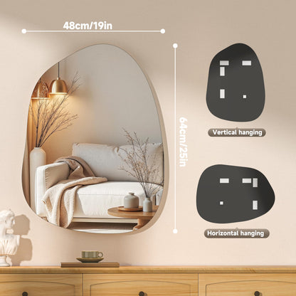 Hasipu Irregular Wall Mirror - 25"x19" Asymmetrical Frameless Mirror, Modern Decorative Mirrors for Living Room, Entryway, Hallway, Bathroom, Bedroom,Wall Mounted Home Decor