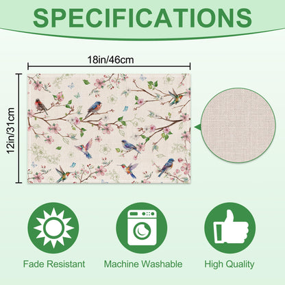 Cusugbaso Spring Placemats Set of 4 12x18 inch for Dinning Table - Floral Bird Branch Spring Decor for Party, Dinner - Farmhouse Seaosonal Table Mats Floral Decroations for Home