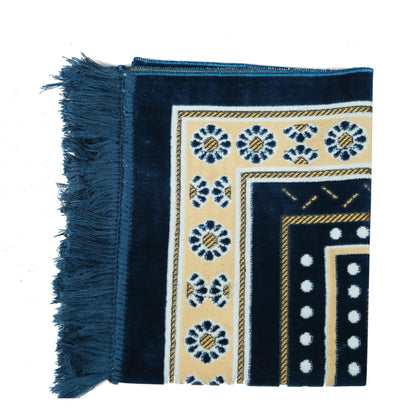 Prayer Mat Rug for Muslim Men, Women or Kids, Portable Praying Mat and Prayer Beads Sets for Islamic Gifts – Muslim Prayer Rug For Ramadan, Umrah, Hajj - Turkish Rug for Meditation and Worship (BLUE)