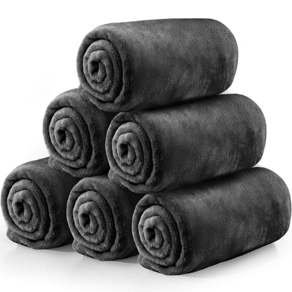 Tinideya 6 Pcs Flannel Fleece Throw Blanket Bulk 50 x 60 Inch Soft Fleece Blanket Warm Throw Blanket Coral Blankets for Couch Sofa Home Wedding Gifts Season (Dark Gray)