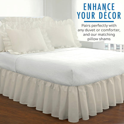 FRESH IDEAS Bedding Ruffled Bedskirt, Classic 14” Drop Length, Gathered Styling, Queen, Ivory (FRE30114IVOR03)