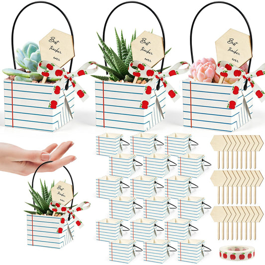 Cinrobiye 36 Pack Teacher Appreciation Gift Bags – Mini Plant & Treat Gift Kit with Tags & Ribbon, Classroom Thank You & End of School Year Gift Packaging for Teachers