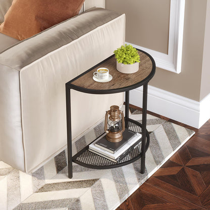 SAYGOER Small Side Table 19.7'' Half Moon Side Tables for Living Room 18.7"*10.4" Unique Modern Half Round Bed for Home Balcony 2 Tier Couch Tables with Storage Shelf, Adjustable Feet, Dark Walnut