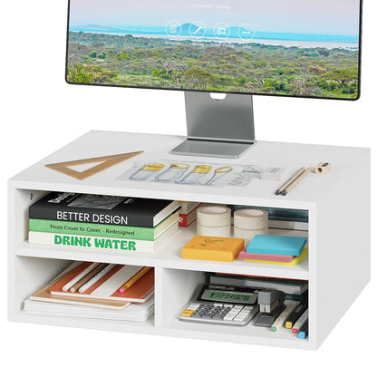 ALISENED Printer Stand for Desk, 2-Tier Wooden Desk Organizer with Adjustable Compartments, Heavy Duty Desktop Stand for Printer Scanner Monitor, Space Saving Office Organization and Storage, White