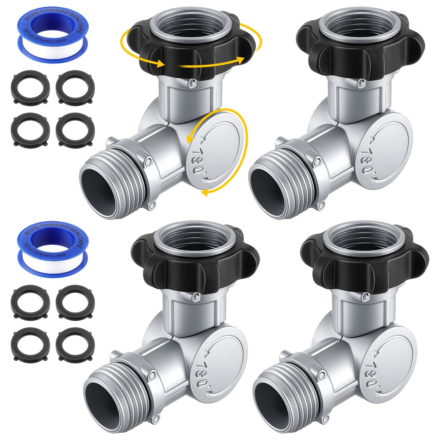 Enhon 180° & 360° Garden Hose Swivel Connector, Garden Hose Connect and Spigot Extender for Outdoor Faucet, Fits Standard 3/4" Water Pipes(Metal & Plastic,Silver,4 Pack)