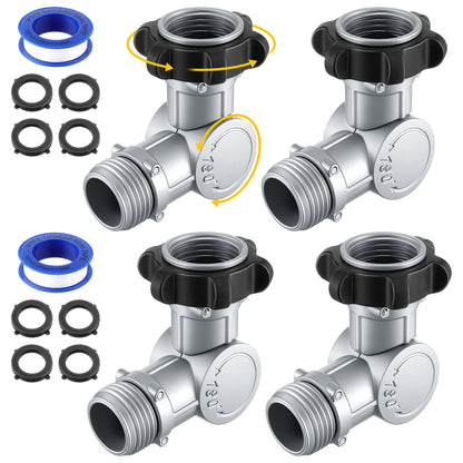 Enhon 180° & 360° Garden Hose Swivel Connector, Garden Hose Connect and Spigot Extender for Outdoor Faucet, Fits Standard 3/4" Water Pipes(Metal & Plastic,Silver,4 Pack)