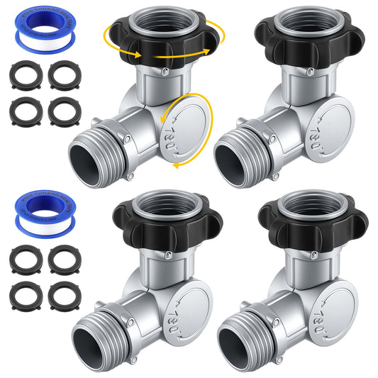 Enhon 180° & 360° Garden Hose Swivel Connector, Garden Hose Connect and Spigot Extender for Outdoor Faucet, Fits Standard 3/4" Water Pipes(Metal & Plastic,Silver,4 Pack)