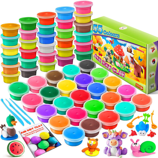 Modeling Clay Kit - 55 Colors Air Dry Clay DIY Molding Clay with Tools, Kids Art Crafts Gift for Boys & Girls Age 3-12 Year Olds