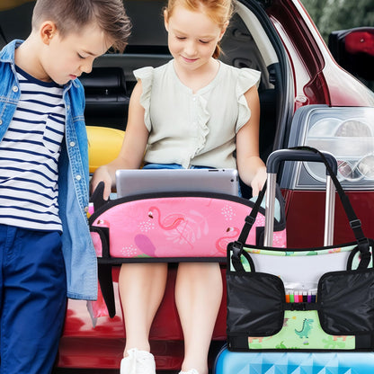 WENRENER 2PCS Kids Travel Tray, Car Seat Tray for kids Travel, Toddler Road Trip Essentials With Drawing Kit, Toddler Lap Desk Organizer for Car, Carseat Table for Airplane