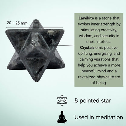 Amazing Gemstone Larvikite Merkaba Crystal - 1 Inches Metaphysical Merkaba Star for Meditation - Energetic Tetrahedron Crystal and Healing Stones for Spiritual Growth and Healing (20-25mm)