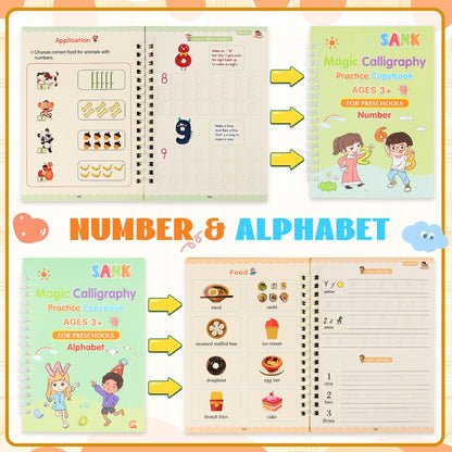 Magic Grooved Writing Practice Books, Reusable Grooved Handwriting Practice for Kids 3-8, Grooved Writing Books for Kindergarten Preschool Kids