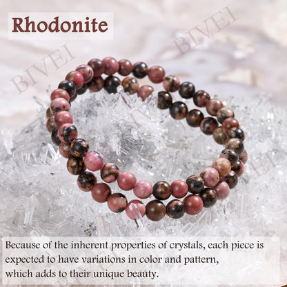 Bivei Rhodonite - Compassion - 6mm Beaded Bracelets for Women Handmade Semi Precious Natural Stone Stretch Elastic Jewelry for Women Yoga Protection Gifts Small
