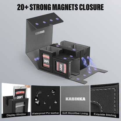 Kabinka Card Deck Box for MTG Commander, Holds 400+ Double-Sleeved Cards, 5 IN 1 Detachable Card Case with Dice Tray, Fits Magic/TCG Cards, 4 Magnetic Card Holders & Dividers (Black)