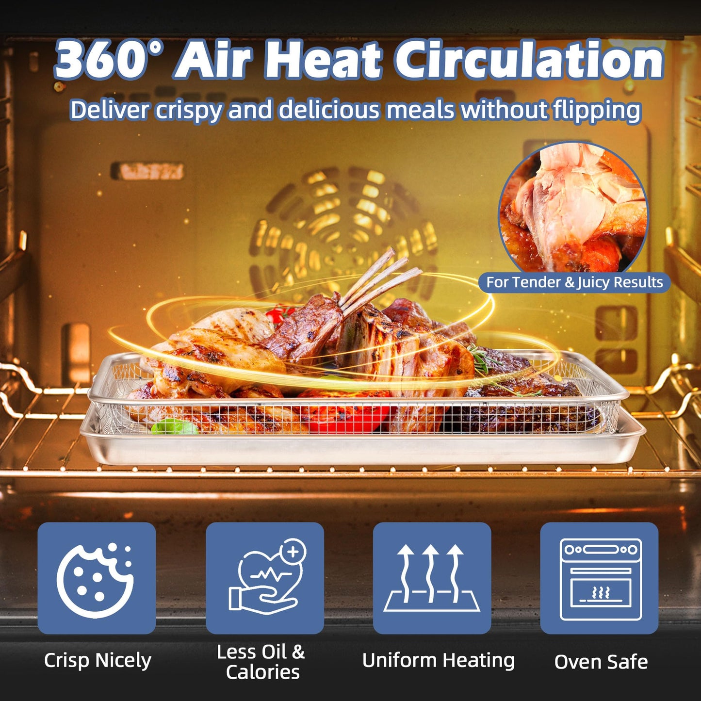 TeamFar Air Fryer Basket for Oven, 12.5”x9.6” Stainless Steel Air Fryer Basket and Tray, Oven Air Fryer Rack with Baking Pan for Cooking Baking Broiling Grilling, Heavy Duty & Dishwasher Safe