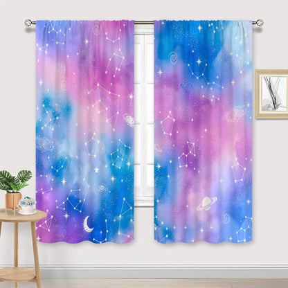 Cinbloo Tie Dye Curtains 42Wx63H Inch Rod Pocket Ombre Blue Pink Purple Galaxy Bedroom Decor Constellation Gradient Watercolor Starry Sky Teen Girl Living Room Window Drapes 2 Panel