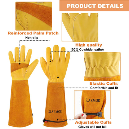 SLARMOR Long Gardening-Gloves Women/Men-Thorn proof Rose Pruning Heavy Duty Gauntlet-M