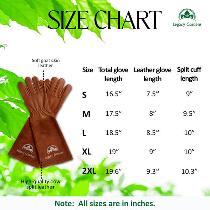 Leather Gardening Gloves for Women & Men, Long Garden Gloves, Cowhide Gauntlet Rose Pruning Thorn Resistant, Forearm Protection, Large, Brown