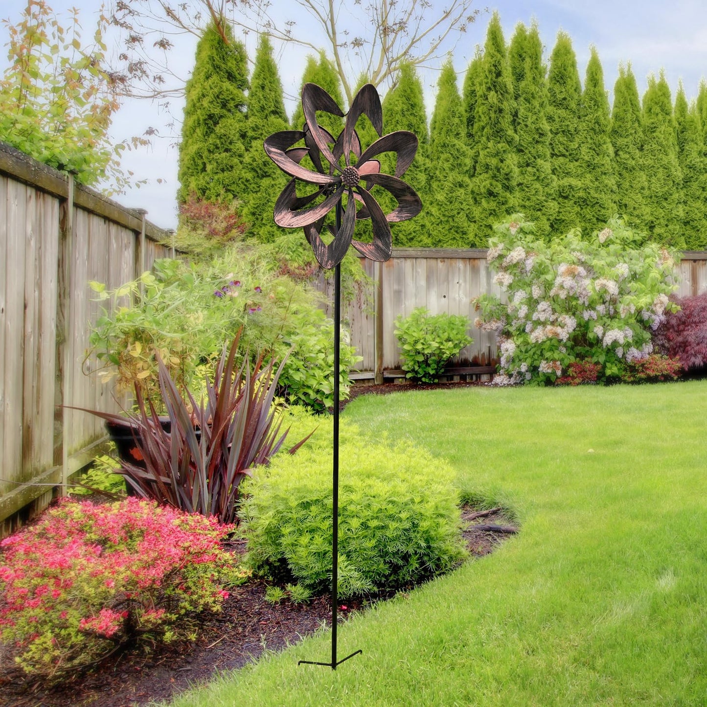 THESEATOP 74’’ Wind Spinner Outdoor for Yard and Garden, Double-Sided Large Metal Kinetic Wind Spinner with Classical Design, Stable 3-Prong Stake, Yard Art Decor for Patio Lawn (Bronze)