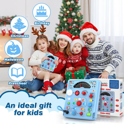 Busy Board Montessori Toys for Toddlers 1 2 3 4 Year Old with 13 LED Lights, Sensory Board Toys Educational Learning for Toddlers, Activity Toy Christmas Birthday Gifts for 1+ Year Old Boys and Girls