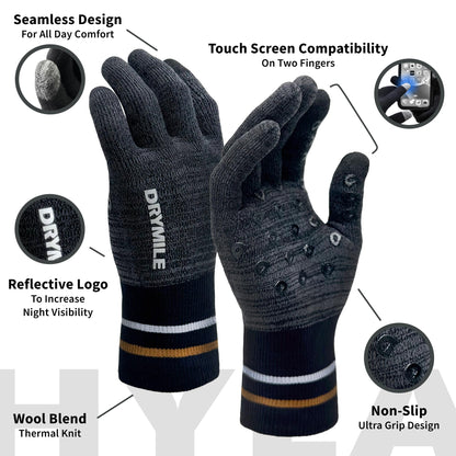DRYMILE HYLA Waterproof Dexterity Gloves – All-Weather Wool Blend Gloves for Men & Women – Touchscreen & Non-Slip Grip – Hiking, Cycling, Fishing, Hunting & Work.- L, Heather Grey