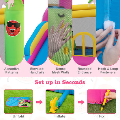 HONEY JOY Inflatable Water Slide, Giant Water Bounce House Park w/Climbing Wall & Splash Pool, Outdoor Blow up Water Slides Inflatables for Kids and Adults Backyard(with 735w Blower)