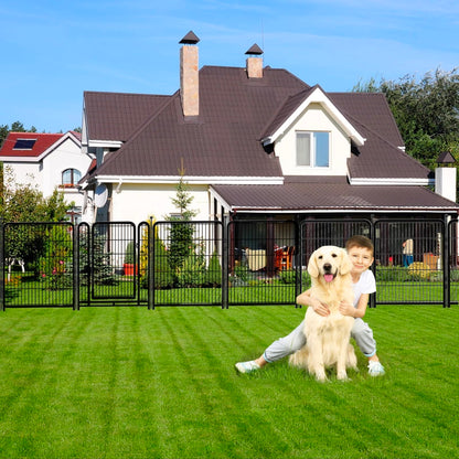 Explovehike Garden Fencing 36 Inch High, 10 Panels Total 22.1Ft(L) Wide Door Low Threshold Dog Fence, Heavy Duty Garden Fence with Gate, Dog Fence Outdoor for Yard, Fencing for Flower Beds, Black