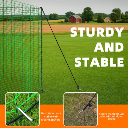Temporary Fencing, 3' x 50' Portable Dog Fence with 10 Step-in Posts, Ground Stakes & Wind Ropes, Plastic Mesh Snow Safety Barrier for Garden, Backyard, Yard & Outdoor Animal Protection (Green)