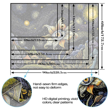 Yeoiat Tapestry Cosmic Flower Tapestries Mushroom Landscape Wall Hanging Starry Night Visionary Botanical Art Decor Bedroom Dormitory 48"x36"