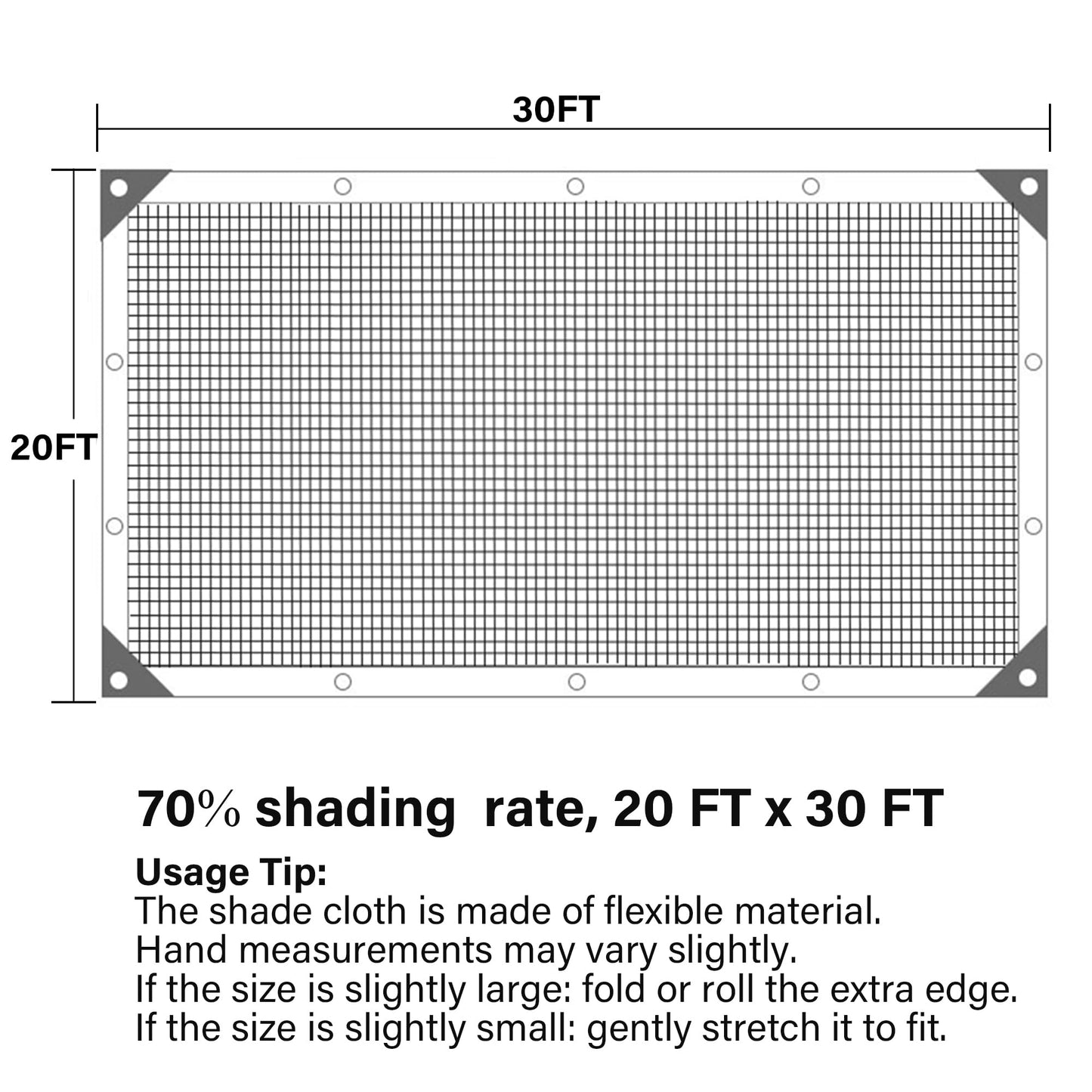 winemana 70% Black Shade Cloth, 20 x 30 FT Durable Mesh Tarp with Grommets, Resistant Garden Sun Shade Netting with Taped Edge for Plant Cover, Greenhouse, Patio, Tomatoes, Chicken Coop, Barn Kennel