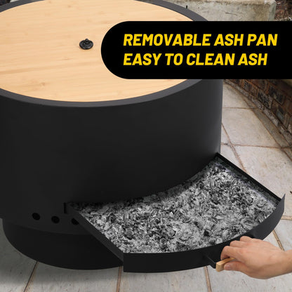GarveeLife 26 in Smokeless Fire Pit with Removable Ash Pan, Wood Burning Firepit Table with Lid&Fire Poker,Smokeless Outdoor Fireplace with Dust Bag, Outdoor Fire Pits for BBQ, Table, Bonfire, Camping