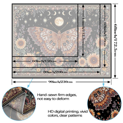 CKM-WOYIN Butterfly Tapestry Moon Star Retro Floral Sunflower Plant Tapestries for Bedroom Witchy Aesthetic Room Decor Tapestries Wall Hanging for Living Room, Bedroom, Dorm (60''×44'')